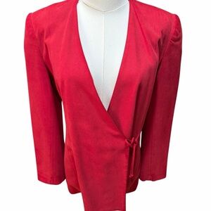 Georgiou Vintage Red Tie Front 100% Silk Women's Jacket Blazer Sz 4